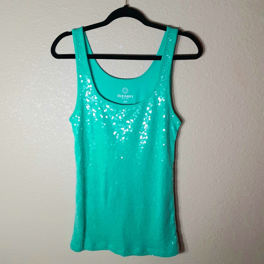 Old Navy Sequin Aqua Blue Tank Top Size Large